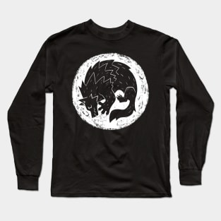 Woodcut Werewolf - White Moon Long Sleeve T-Shirt